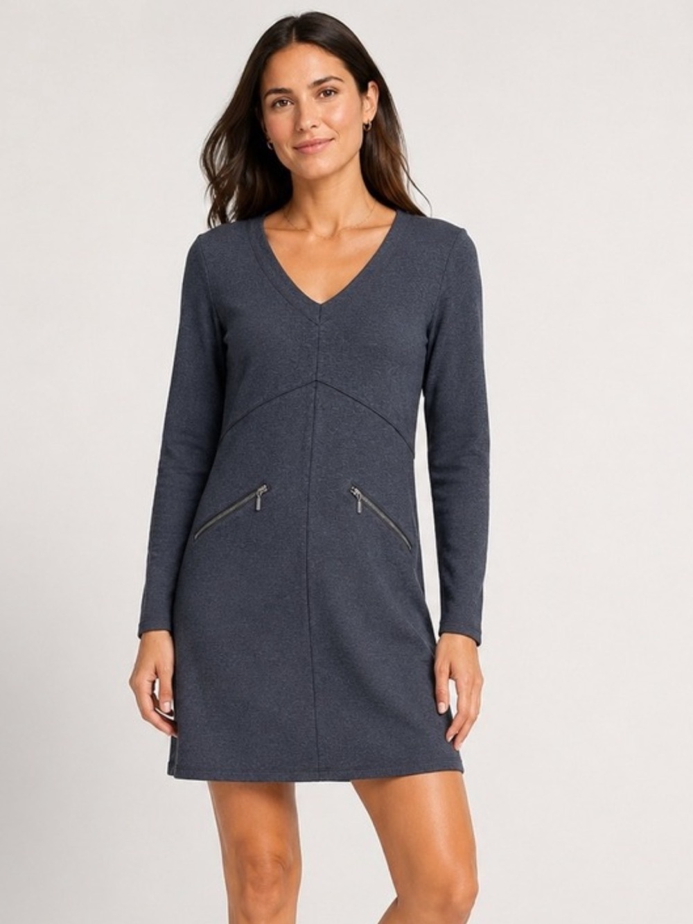 Athleta Blue / Gray Heathered Knit Celebration Long Sleeve Mini Dress Medium